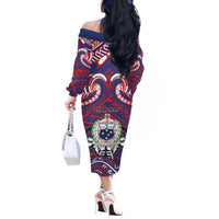 Personalised Samoa Gym Off The Shoulder Long Sleeve Dress Muscle Samoan Tribal Waves - Polynesian Pride