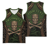 Personalised Hawaii Tiki Pirates Basketball Jersey Kakau Pattern Polynesian Style