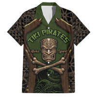 Personalised Hawaii Tiki Pirates Family Matching Puletasi and Hawaiian Shirt Kakau Pattern Polynesian Style DT05 Dad's Shirt - Short Sleeve Green - Polynesian Pride