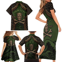 Personalised Hawaii Tiki Pirates Family Matching Short Sleeve Bodycon Dress and Hawaiian Shirt Kakau Pattern Polynesian Style DT05 - Polynesian Pride