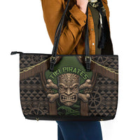 Hawaii Tiki Pirates Leather Tote Bag Kakau Pattern Polynesian Style