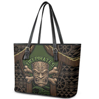 Hawaii Tiki Pirates Leather Tote Bag Kakau Pattern Polynesian Style