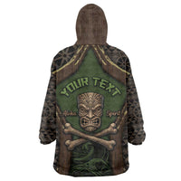 Personalised Hawaii Tiki Pirates Wearable Blanket Hoodie Kakau Pattern Polynesian Style