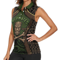 Personalised Hawaii Tiki Pirates Women Sleeveless Polo Shirt Kakau Pattern Polynesian Style