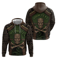 Personalised Hawaii Tiki Pirates Zip Hoodie Kakau Pattern Polynesian Style