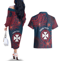 Personalised Wallis And Futuna Couples Matching Off The Shoulder Long Sleeve Dress and Hawaiian Shirt Hibiscus Polynesian Tribal Pattern DT05 - Polynesian Pride