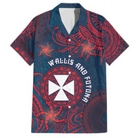 Personalised Wallis And Futuna Family Matching Short Sleeve Bodycon Dress and Hawaiian Shirt Hibiscus Polynesian Tribal Pattern DT05 Dad's Shirt - Short Sleeve Navy - Polynesian Pride