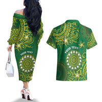 Personalised Cook Islands Couples Matching Off The Shoulder Long Sleeve Dress and Hawaiian Shirt Hibiscus Polynesian Tribal Pattern DT05 - Polynesian Pride