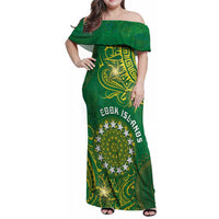 Personalised Cook Islands Family Matching Off Shoulder Maxi Dress and Hawaiian Shirt Hibiscus Polynesian Tribal Pattern DT05 Mom's Dress Green - Polynesian Pride