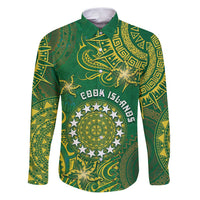 Personalised Cook Islands Family Matching Puletasi and Hawaiian Shirt Hibiscus Polynesian Tribal Pattern DT05 Dad's Shirt - Long Sleeve Green - Polynesian Pride