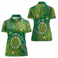 Personalised Cook Islands Women Polo Shirt Hibiscus Polynesian Tribal Pattern