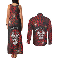 Personalised Easter Island Couples Matching Tank Maxi Dress and Long Sleeve Button Shirt Hibiscus Polynesian Tribal Pattern