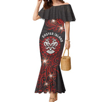 Personalised Easter Island Family Matching Mermaid Dress and Hawaiian Shirt Hibiscus Polynesian Tribal Pattern DT05 Mom's Dress Black - Polynesian Pride