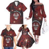Personalised Easter Island Family Matching Off The Shoulder Long Sleeve Dress and Hawaiian Shirt Hibiscus Polynesian Tribal Pattern DT05 - Polynesian Pride