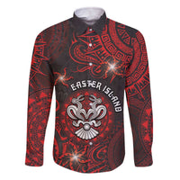 Personalised Easter Island Family Matching Off The Shoulder Long Sleeve Dress and Hawaiian Shirt Hibiscus Polynesian Tribal Pattern DT05 Dad's Shirt - Long Sleeve Black - Polynesian Pride