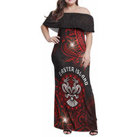 Personalised Easter Island Family Matching Off Shoulder Maxi Dress and Hawaiian Shirt Hibiscus Polynesian Tribal Pattern DT05 Mom's Dress Black - Polynesian Pride