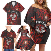 Personalised Easter Island Family Matching Off Shoulder Short Dress and Hawaiian Shirt Hibiscus Polynesian Tribal Pattern DT05 - Polynesian Pride