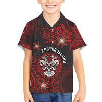 Personalised Easter Island Family Matching Off Shoulder Short Dress and Hawaiian Shirt Hibiscus Polynesian Tribal Pattern DT05 Son's Shirt Black - Polynesian Pride