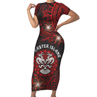 Personalised Easter Island Family Matching Short Sleeve Bodycon Dress and Hawaiian Shirt Hibiscus Polynesian Tribal Pattern DT05 Mom's Dress Black - Polynesian Pride
