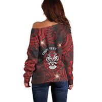Personalised Easter Island Off Shoulder Sweater Hibiscus Polynesian Tribal Pattern