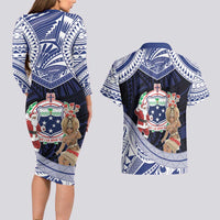 Samoa Christmas Couples Matching Long Sleeve Bodycon Dress and Hawaiian Shirt Samoan Siva Dance With Santa DT05 - Polynesian Pride