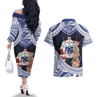 Samoa Christmas Couples Matching Off The Shoulder Long Sleeve Dress and Hawaiian Shirt Samoan Siva Dance With Santa DT05 - Polynesian Pride