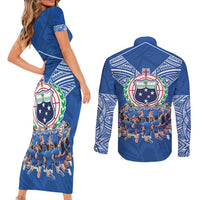 Toa Samoa Couples Matching Short Sleeve Bodycon Dress and Long Sleeve Button Shirt Samoan Warrior Spirit Rugby DT05 - Polynesian Pride