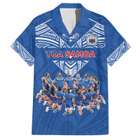Toa Samoa Family Matching Off The Shoulder Long Sleeve Dress and Hawaiian Shirt Samoan Warrior Spirit Rugby DT05 Dad's Shirt - Short Sleeve Blue - Polynesian Pride