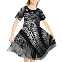 Personalised Maori Romantic Valentine Kid Short Sleeve Dress The Hongi Kiss Black Galaxy DT05 - Polynesian Pride
