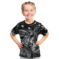 Personalised Maori Romantic Valentine Kid T Shirt The Hongi Kiss Black Galaxy