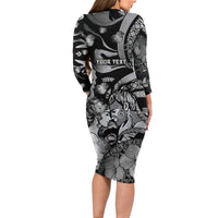 Personalised Maori Romantic Valentine Long Sleeve Bodycon Dress The Hongi Kiss Black Galaxy DT05 - Polynesian Pride