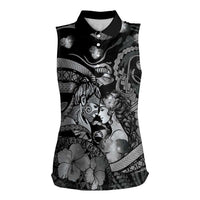 Personalised Maori Romantic Valentine Women Sleeveless Polo Shirt The Hongi Kiss Black Galaxy DT05 Female Black - Polynesian Pride