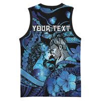 Personalised Maori Romantic Valentine Basketball Jersey The Hongi Kiss Blue Galaxy