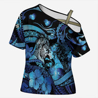 Personalised Maori Romantic Valentine Cross Shoulder Shirt The Hongi Kiss Blue Galaxy