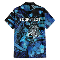 Personalised Maori Romantic Valentine Family Matching Long Sleeve Bodycon Dress and Hawaiian Shirt The Hongi Kiss Blue Galaxy DT05 - Polynesian Pride