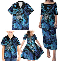 Personalised Maori Romantic Valentine Family Matching Puletasi and Hawaiian Shirt The Hongi Kiss Blue Galaxy DT05 - Polynesian Pride