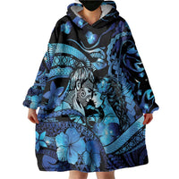 Personalised Maori Romantic Valentine Wearable Blanket Hoodie The Hongi Kiss Blue Galaxy DT05 - Polynesian Pride