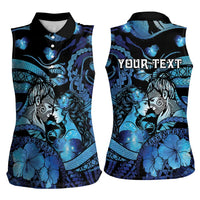 Personalised Maori Romantic Valentine Women Sleeveless Polo Shirt The Hongi Kiss Blue Galaxy DT05 - Polynesian Pride