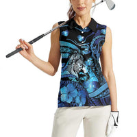 Personalised Maori Romantic Valentine Women Sleeveless Polo Shirt The Hongi Kiss Blue Galaxy DT05 - Polynesian Pride