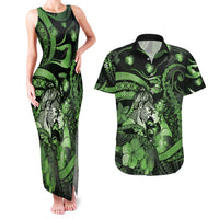 Personalised Maori Romantic Valentine Couples Matching Tank Maxi Dress and Hawaiian Shirt The Hongi Kiss Green Galaxy DT05 Green - Polynesian Pride