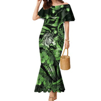 Personalised Maori Romantic Valentine Family Matching Mermaid Dress and Hawaiian Shirt The Hongi Kiss Green Galaxy DT05 Mom's Dress Green - Polynesian Pride