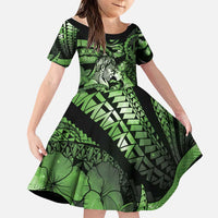 Personalised Maori Romantic Valentine Family Matching Off Shoulder Short Dress and Hawaiian Shirt The Hongi Kiss Green Galaxy DT05 Daughter's Dress Green - Polynesian Pride