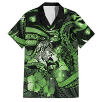 Personalised Maori Romantic Valentine Family Matching Off Shoulder Short Dress and Hawaiian Shirt The Hongi Kiss Green Galaxy DT05 Dad's Shirt - Short Sleeve Green - Polynesian Pride