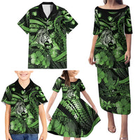 Personalised Maori Romantic Valentine Family Matching Puletasi and Hawaiian Shirt The Hongi Kiss Green Galaxy DT05 - Polynesian Pride