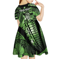 Personalised Maori Romantic Valentine Kid Short Sleeve Dress The Hongi Kiss Green Galaxy DT05 - Polynesian Pride