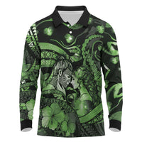Personalised Maori Romantic Valentine Long Sleeve Polo Shirt The Hongi Kiss Green Galaxy DT05 Green - Polynesian Pride