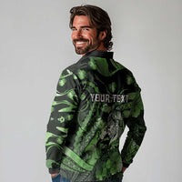 Personalised Maori Romantic Valentine Long Sleeve Polo Shirt The Hongi Kiss Green Galaxy DT05 - Polynesian Pride