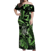 Personalised Maori Romantic Valentine Off Shoulder Maxi Dress The Hongi Kiss Green Galaxy DT05 Women Green - Polynesian Pride