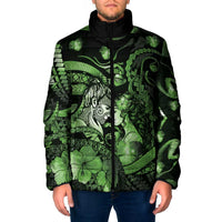 Personalised Maori Romantic Valentine Padded Jacket The Hongi Kiss Green Galaxy