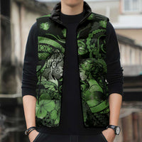 Personalised Maori Romantic Valentine Sleeveless Puffer Jacket The Hongi Kiss Green Galaxy